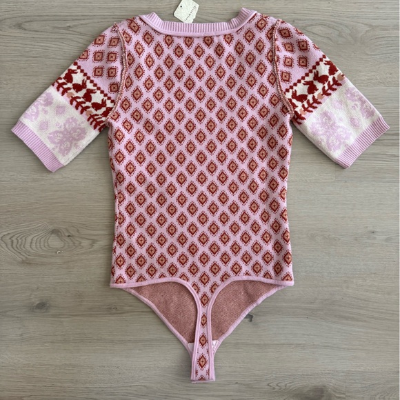NWT Free People Intimately Snow Bunny Sweater Bodysuit Size XS Pink Candy Combo - Picture 9 of 9
